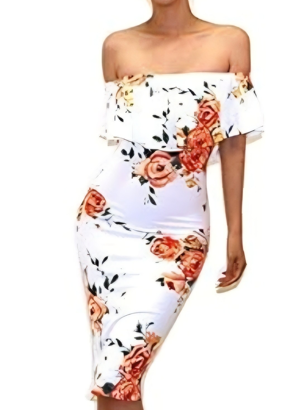 Cat & Jack White Strapless Floral Midi Dress with Peach Roses